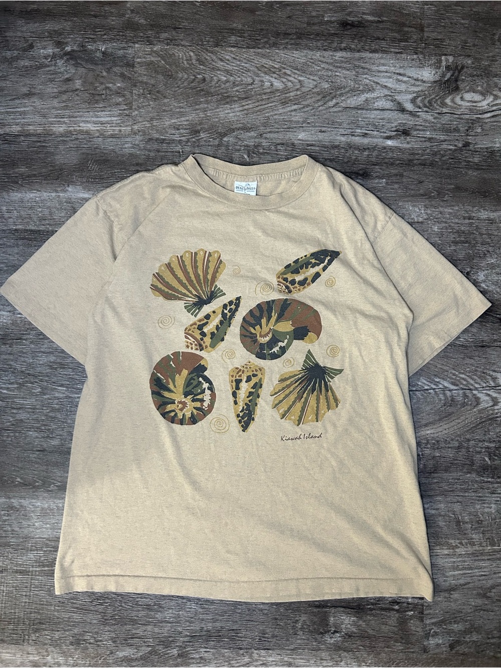 Beach Ballz Kiawah Island Seashell Graphic T-Shirt Men’s XL Tan Beach Coastal